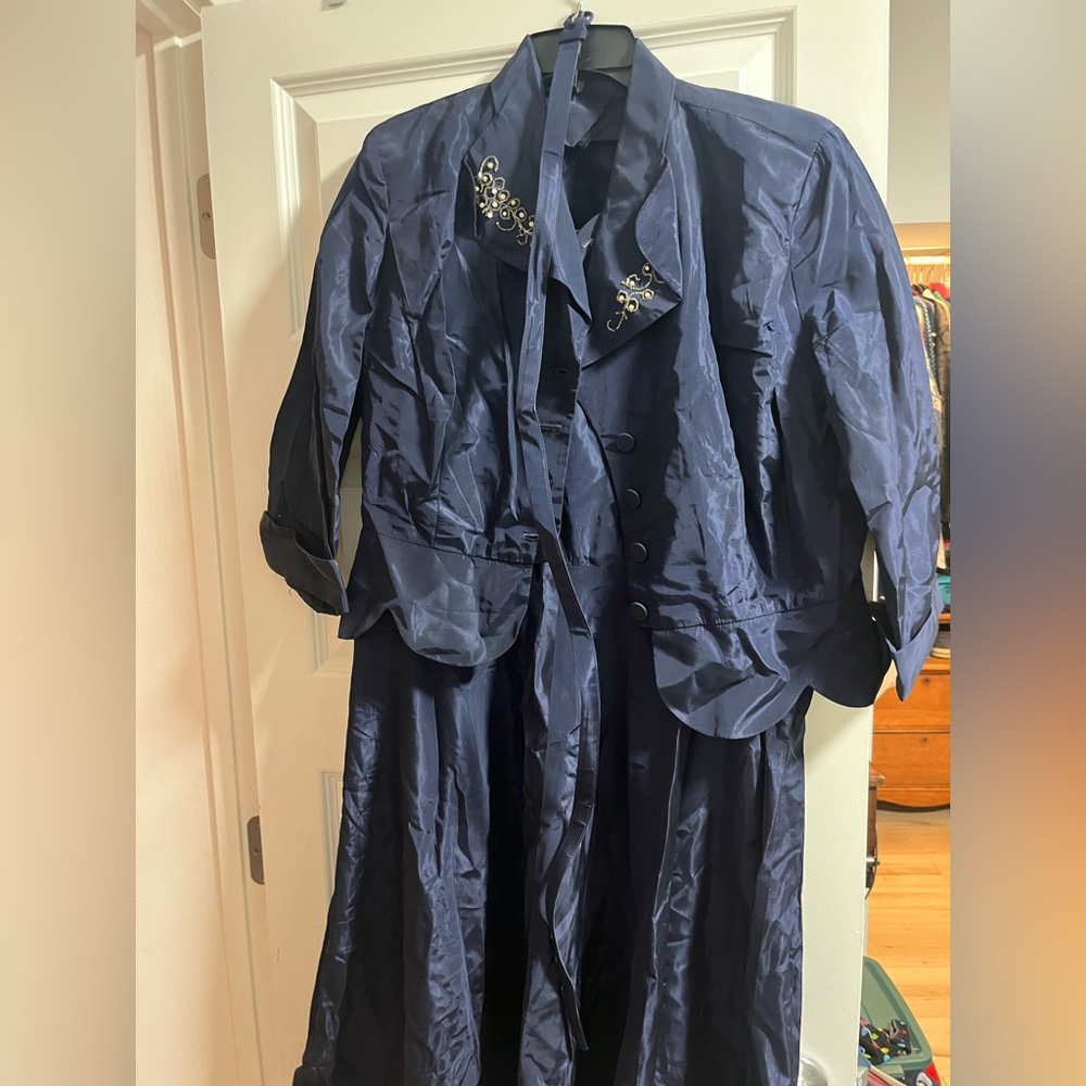 Vintage Blue Belted Dress with Jacket - Size 20